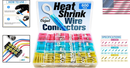 Assorted Heat Shrink Wire Connectors: 600PCS Marine & Automotive Crimp Terminals