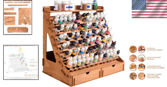Eco-Friendly Paint Organizer for 105 Bottles & 14 Brushes - Stylish Storage Rack