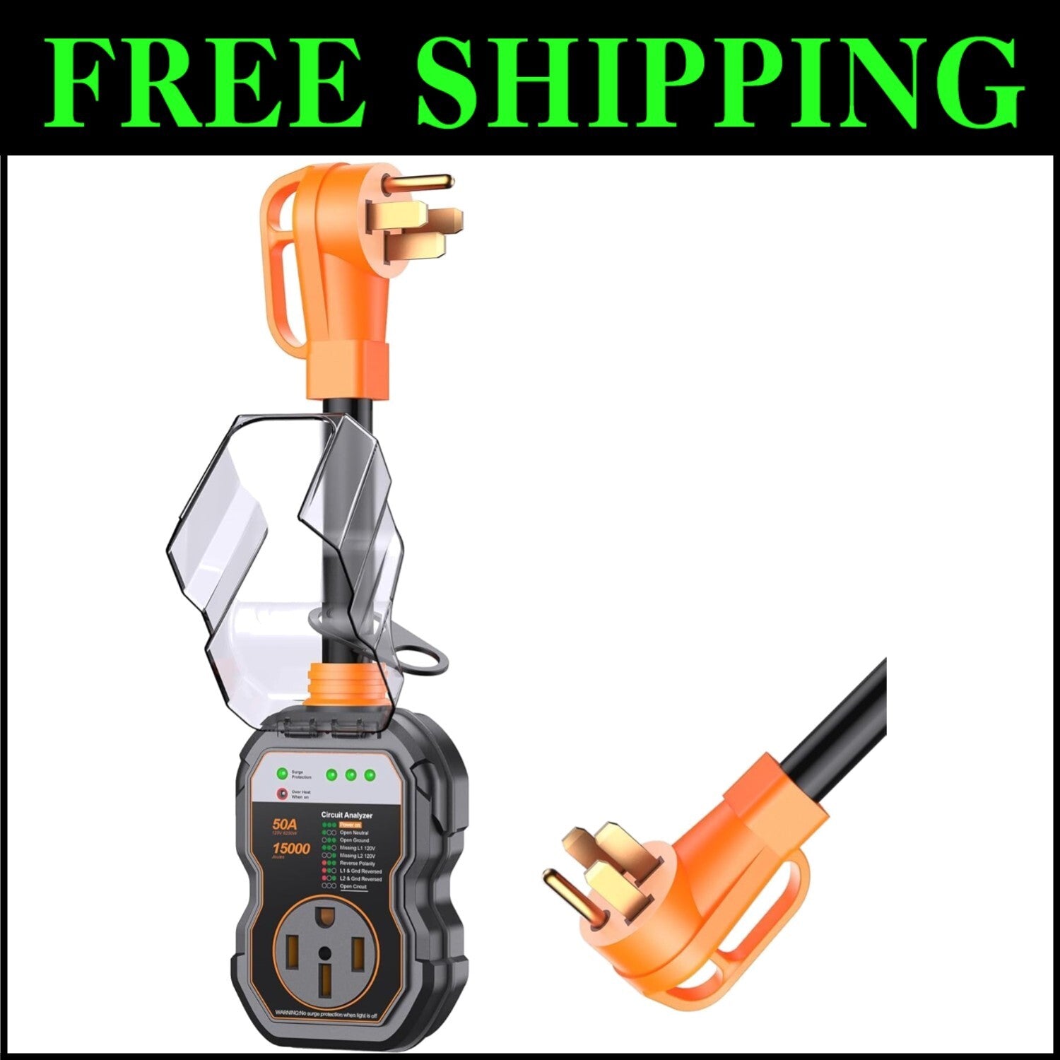 15000 Joules 50 Amp RV Surge Protector with Circuit Analyzer & Waterproof Design