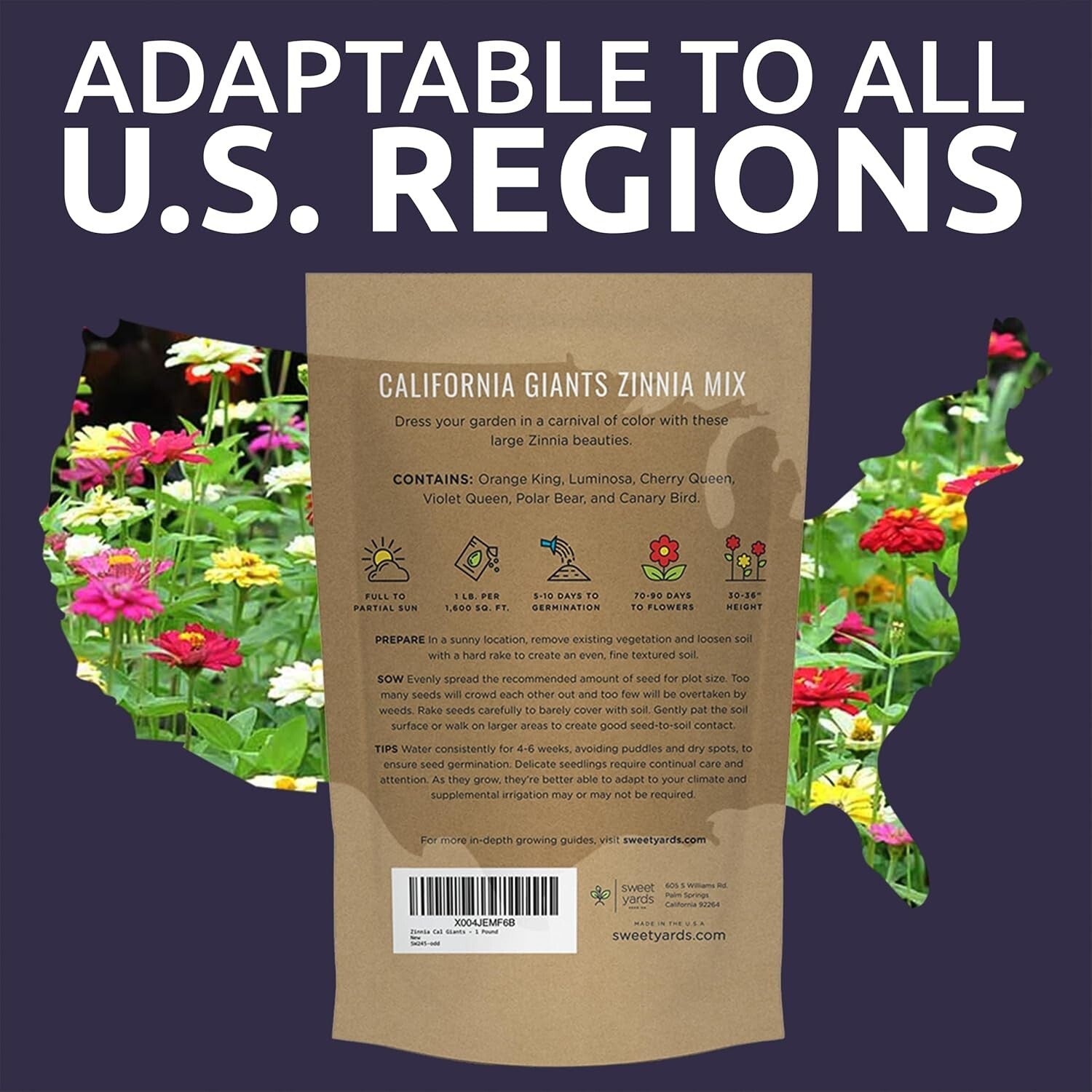 5 lbs of California Giants Zinnia Seeds - Over 240,000 Blooms Your Garden Needs