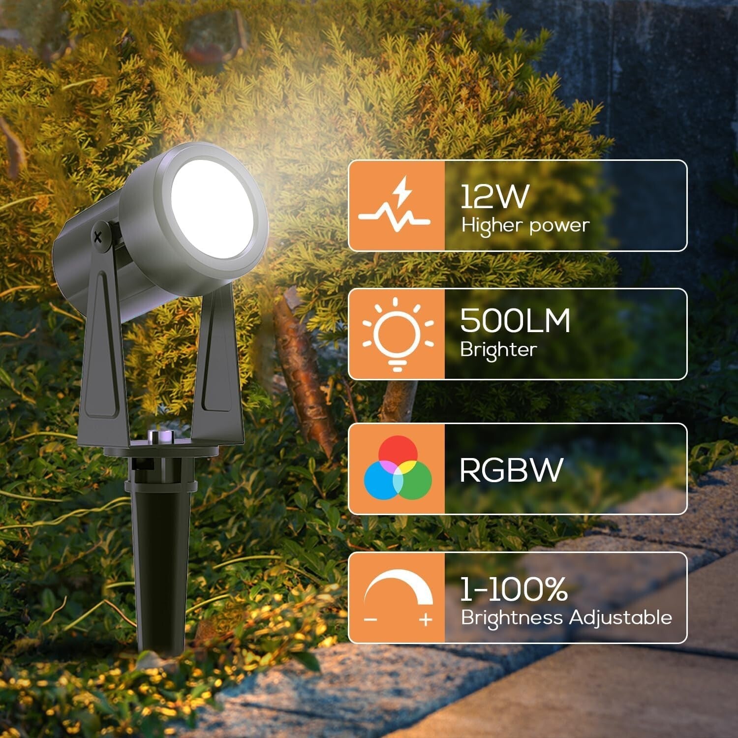 Connectable RGBW Outdoor Spot Lights with Adjustable Heads - Waterproof 4 Pack