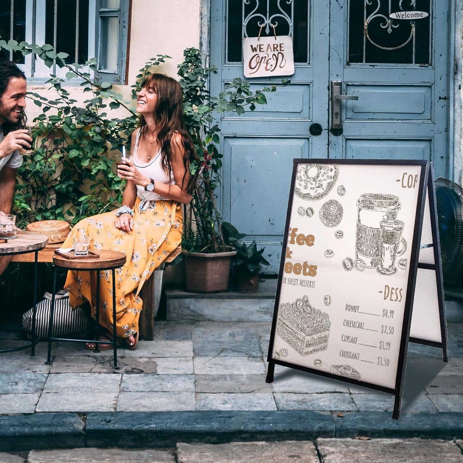 Durable Black A Frame Sandwich Board with Anti-Glare Covers for Outdoor Business