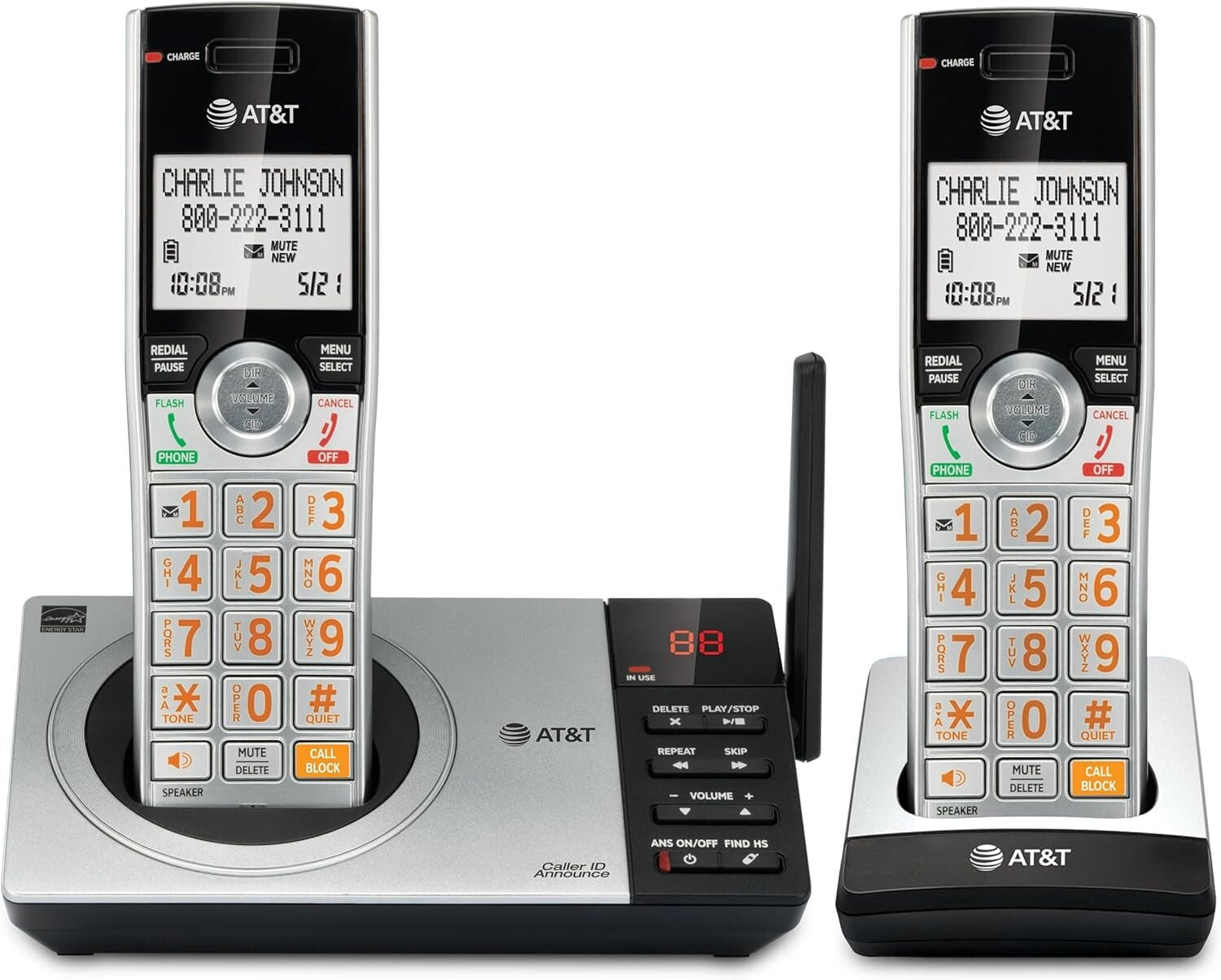 Cordless Phone Set with Digital Answering Machine & Caller ID Announcer - Silver