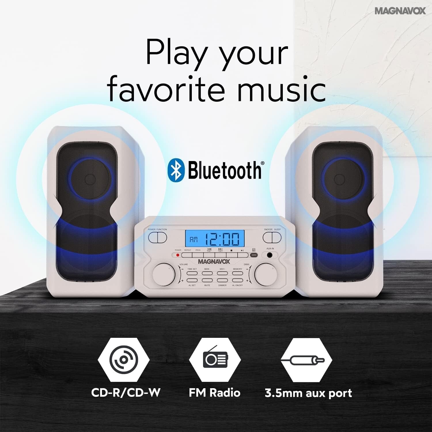 Sleek White Bluetooth CD Shelf System with FM Radio – 100 Years of Sound Quality