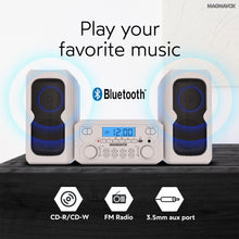 Load image into Gallery viewer, Sleek White Bluetooth CD Shelf System with FM Radio – 100 Years of Sound Quality