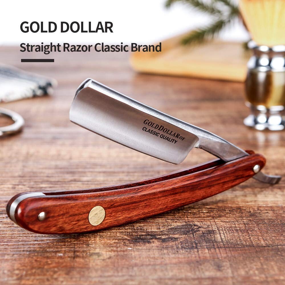 Elegant Retro Straight Razor with Wooden Handle - Complete Barber Shaving Set