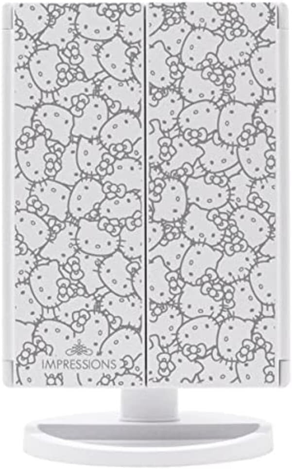 Portable Hello Kitty Trifold Mirror with LED Lights and Magnification Features