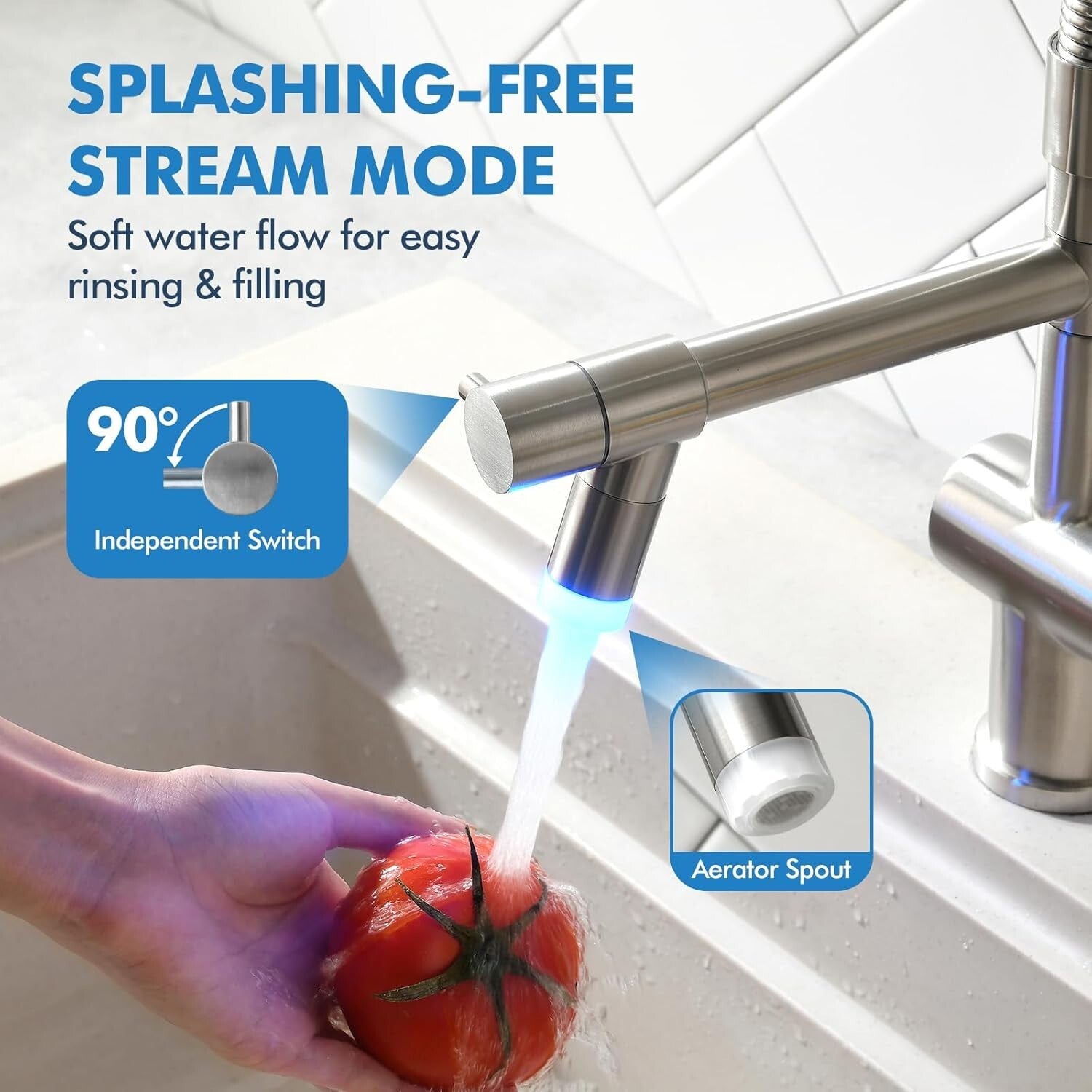 Durable Stainless Steel Kitchen Faucet with Dual Spouts & LED Temp Indicator