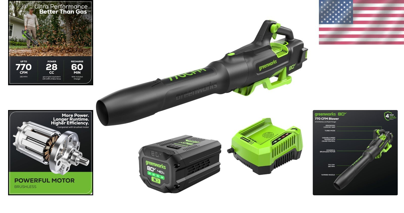 Ultra-Lightweight 80V Axial Blower - 80 Minutes Run-Time, Rapid Charger Included