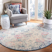 Load image into Gallery viewer, 4' Round Navy/Teal Boho Floral Medallion Rug - Stain Resistant &amp; Non-Shedding