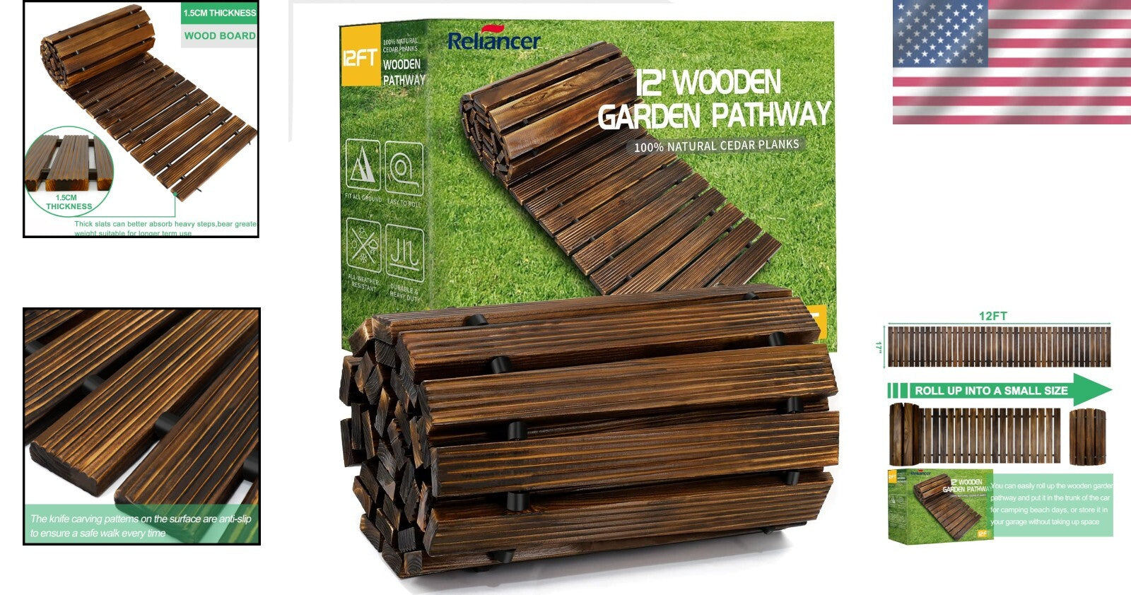 Elegant 12FT Roll Out Cedar Wooden Garden Pathway - Weather-Resistant Walkway