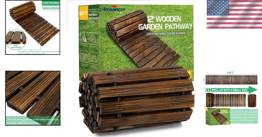 Elegant 12FT Roll Out Cedar Wooden Garden Pathway - Weather-Resistant Walkway