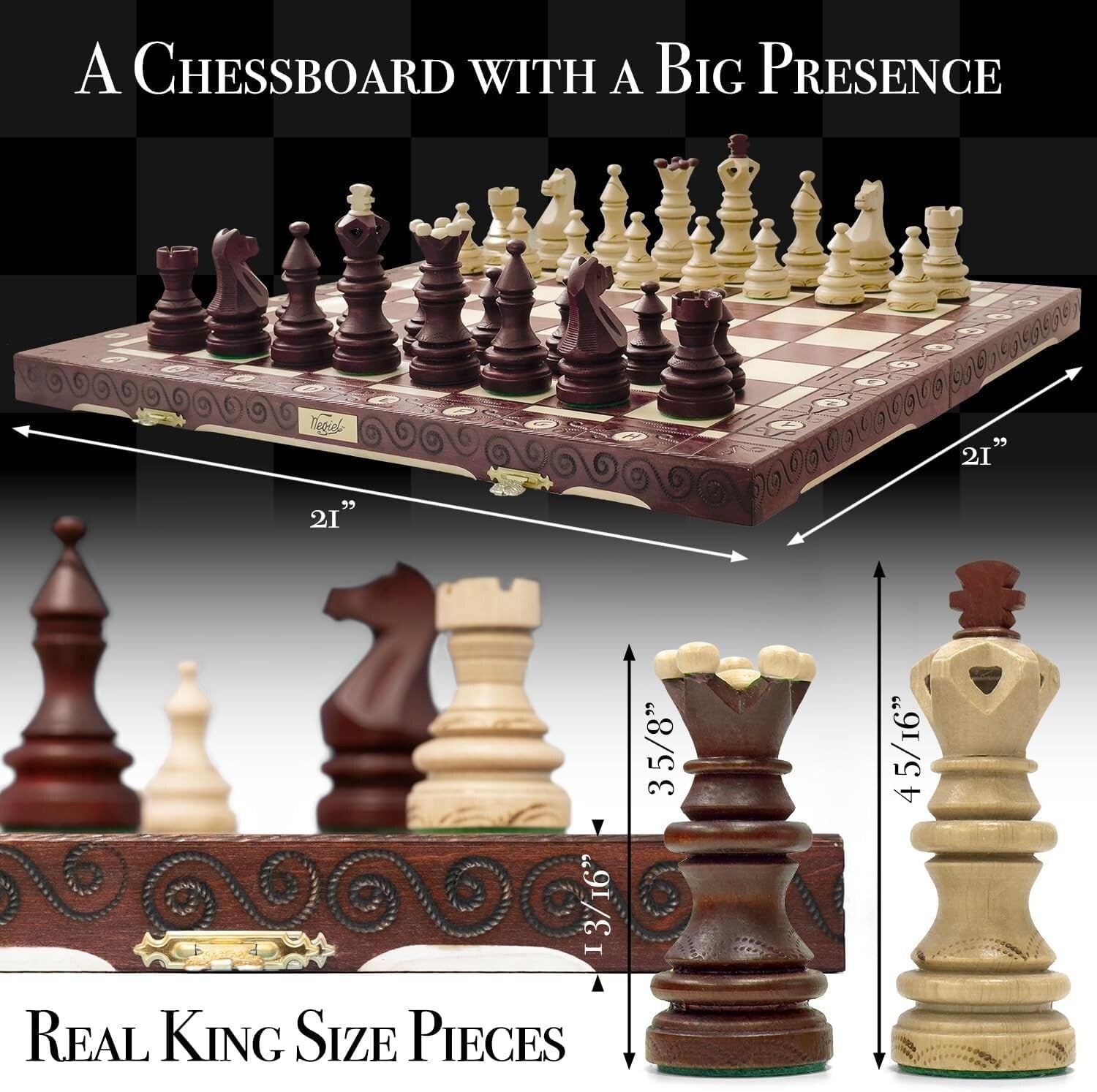 Exquisite 21-Inch Beech and Birch Wood Chess Set - Perfect Gift for Enthusiasts