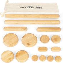 Load image into Gallery viewer, Versatile Bamboo Massage Tools Set: 12 Stones &amp; 4 Sticks for Targeted Relief