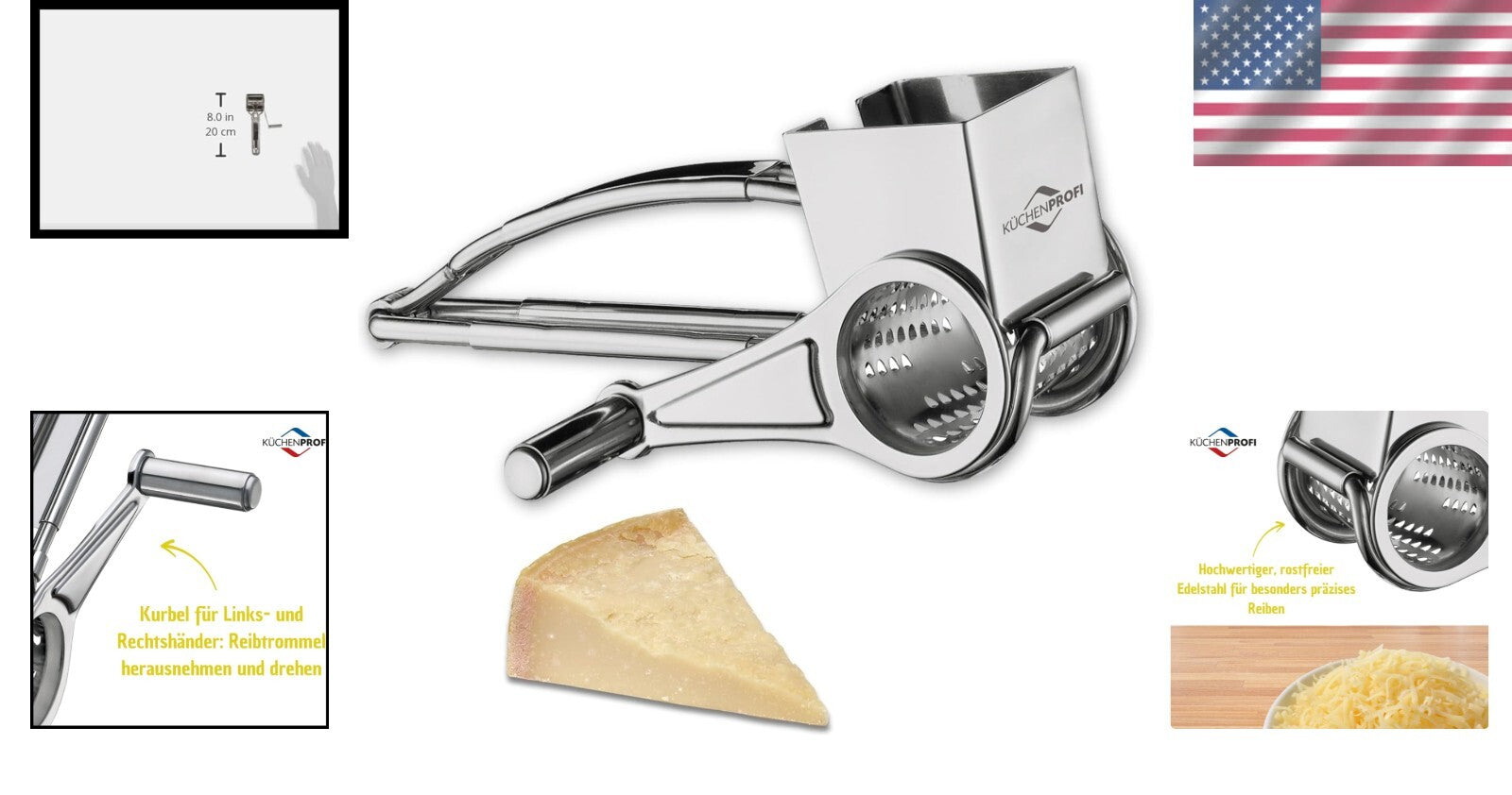 Elegant Cylindrical Cheese Grater - Stainless Steel for Cheese, Nuts & Chocolate