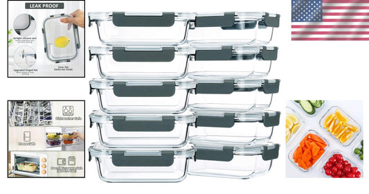 Premium Borosilicate Glass Meal Prep Containers with Snap Lock Lids - 22 Oz