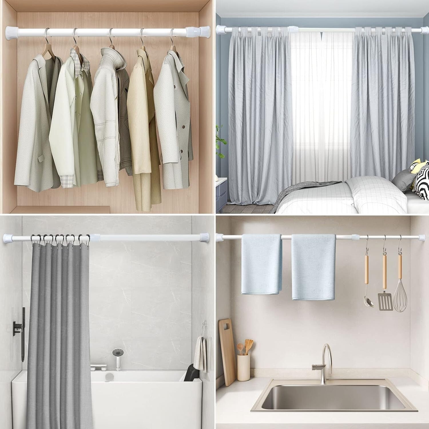 Durable 2 Pack Spring Tension Rods - Fits 53-98 Inches, Perfect for Any Room