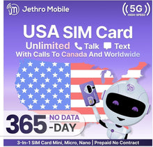 Load image into Gallery viewer, Unlimited Talk &amp; Text Phone Plan | Easy 12-Month Prepaid SIM by Jethro Mobile