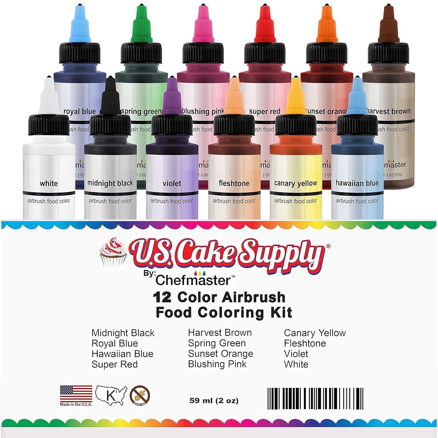 Edible Airbrush Food Colors - 12 Vibrant Shades with Convenient Dispenser
