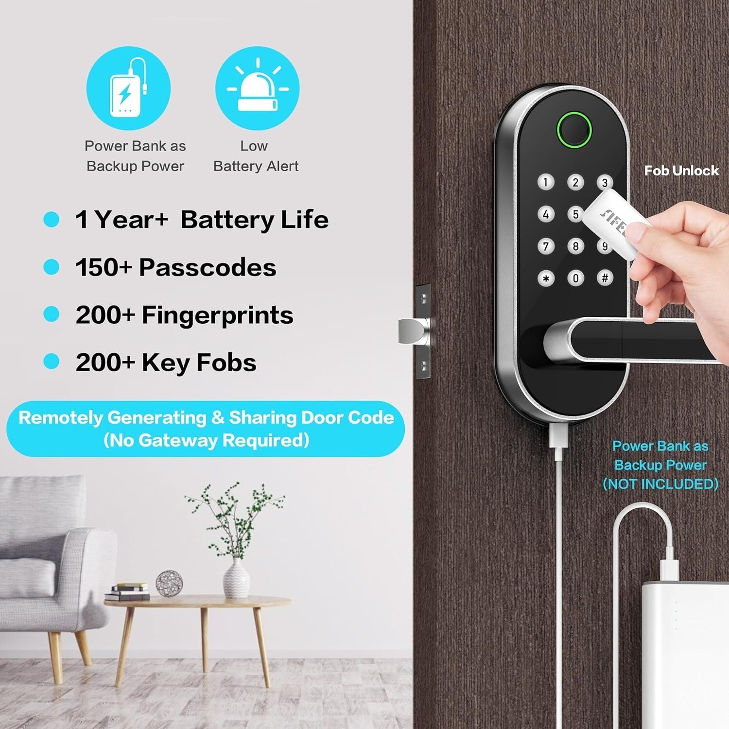 Advanced 6-in-1 Smart Lock: Fingerprint, Code, Remote & More for Modern Homes