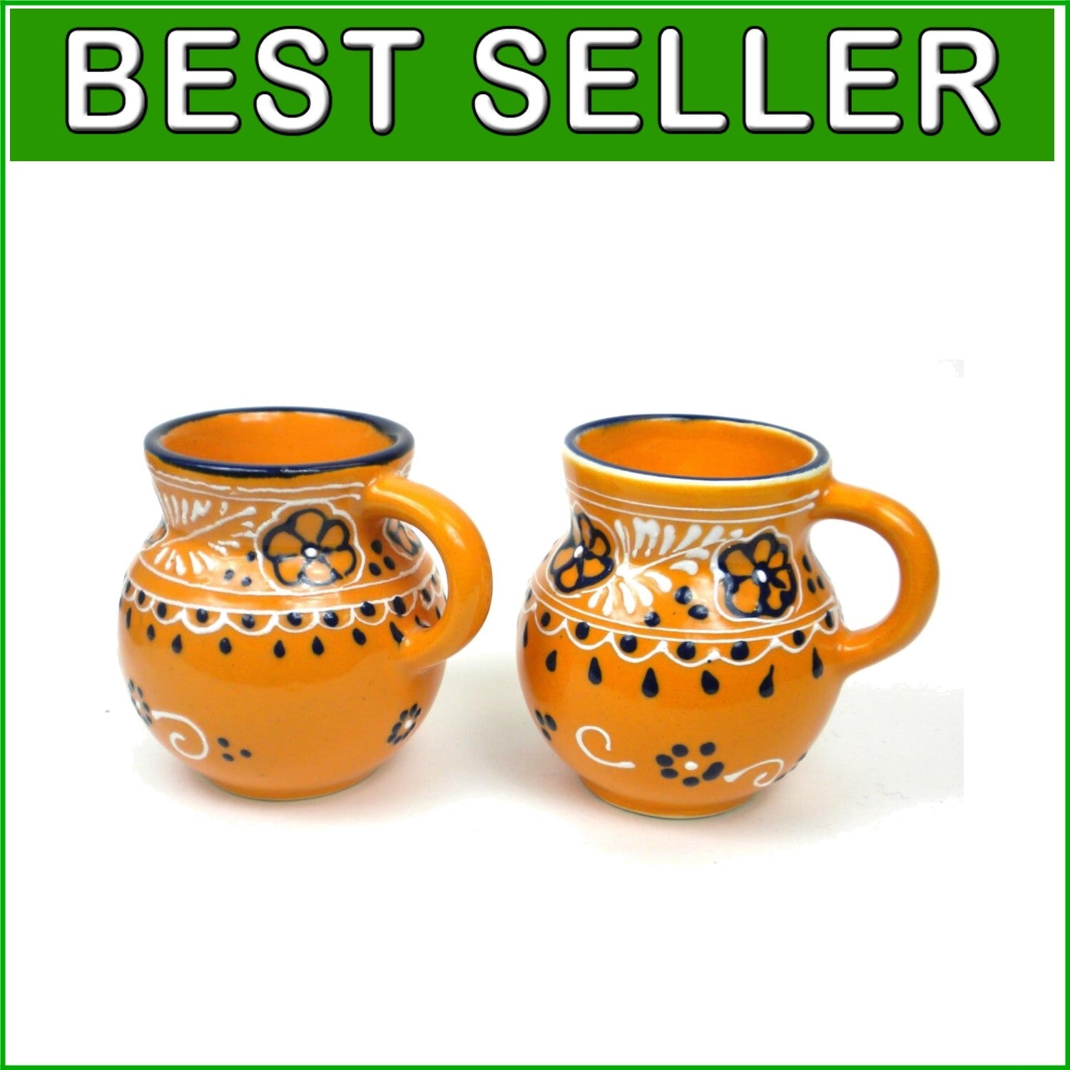 Fair Trade Mexican Ceramic Mugs - Unique Hand-Painted Floral Design, 4"