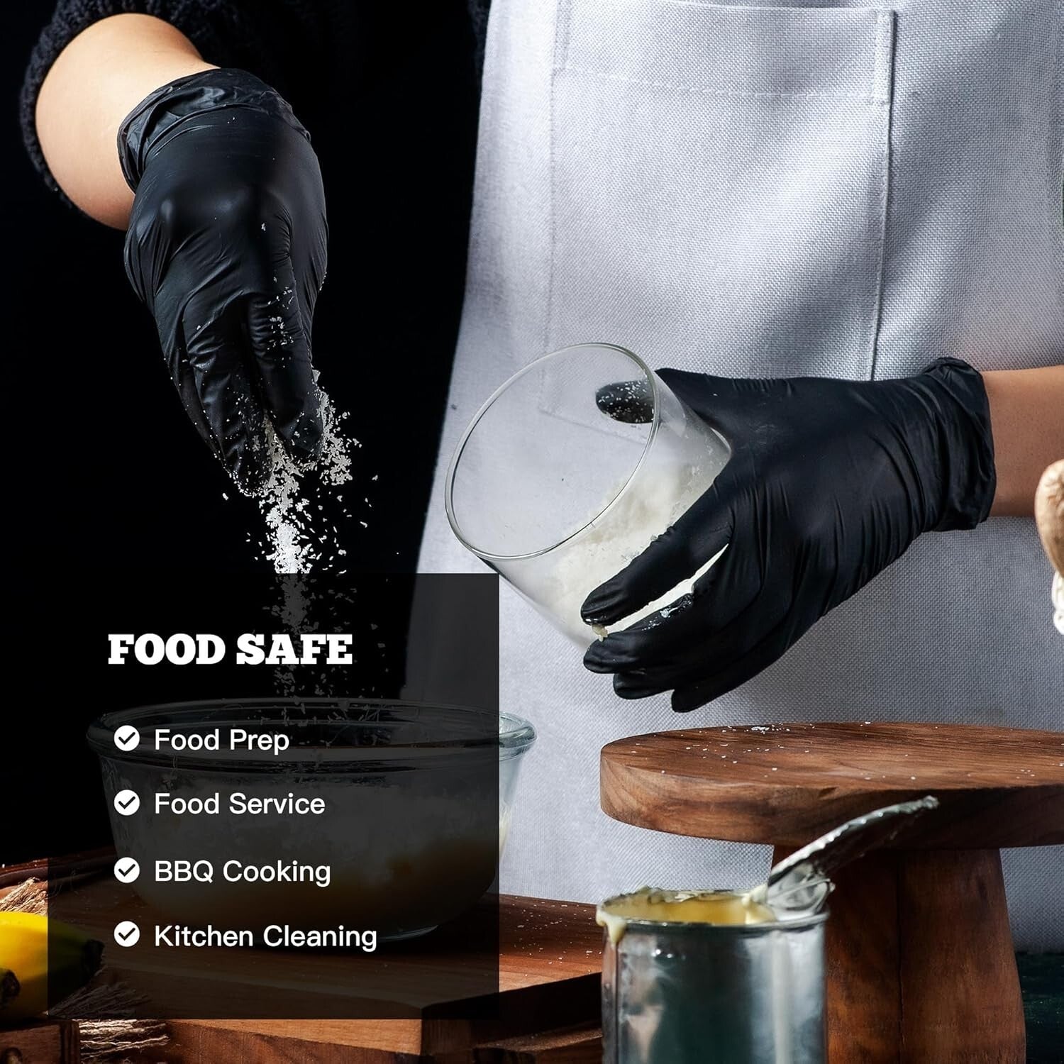 Disposable Black Nitrile Gloves, 6-Mil Strong & Puncture-Resistant Protection