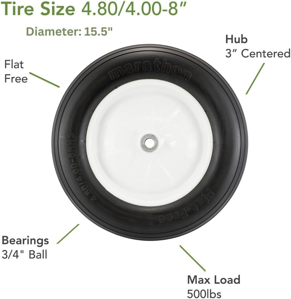 Durable Flat Free 4.80/4.00-8 Tire with Ribbed Tread for Heavy Loads