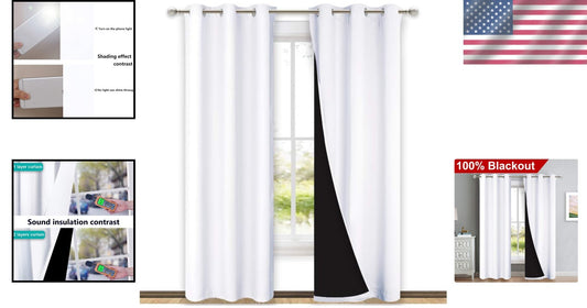 Grommet Top White Blackout Curtains - 42'' x 84'' Thermal Insulated Draperies