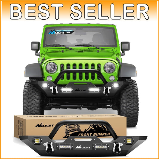 Durable Jeep Wrangler Front Bumper with Built-in LED Lights & D-ring Isolators