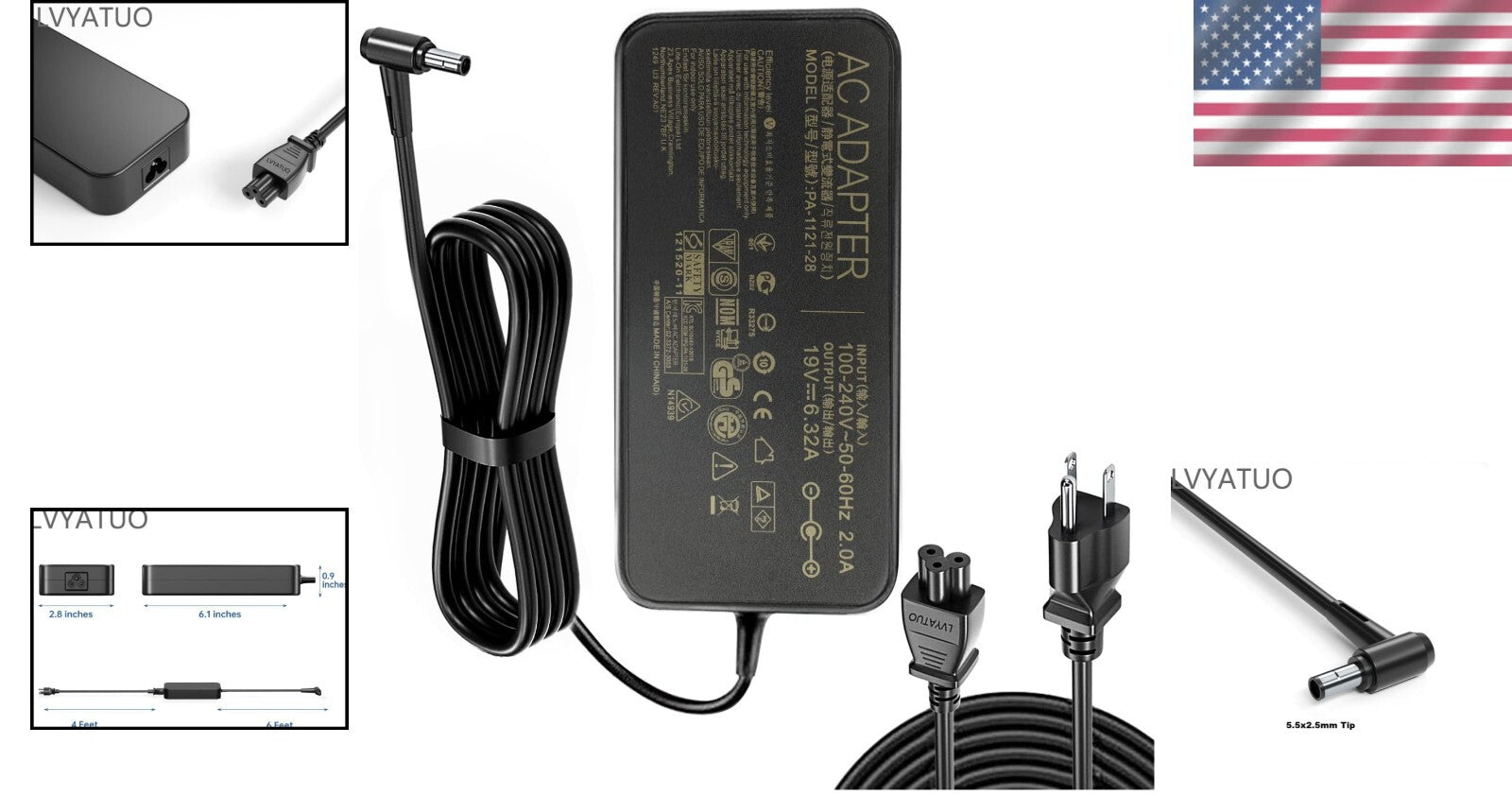 Durable 120W Asus Laptop Charger 19V 6.32A - Fast Charge and Protection Features