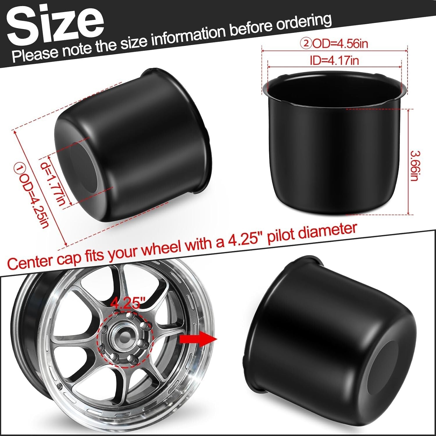 Easy Install Black Wheel Center Caps - 4 Pcs 4.25 Inch for Trailers and Trucks