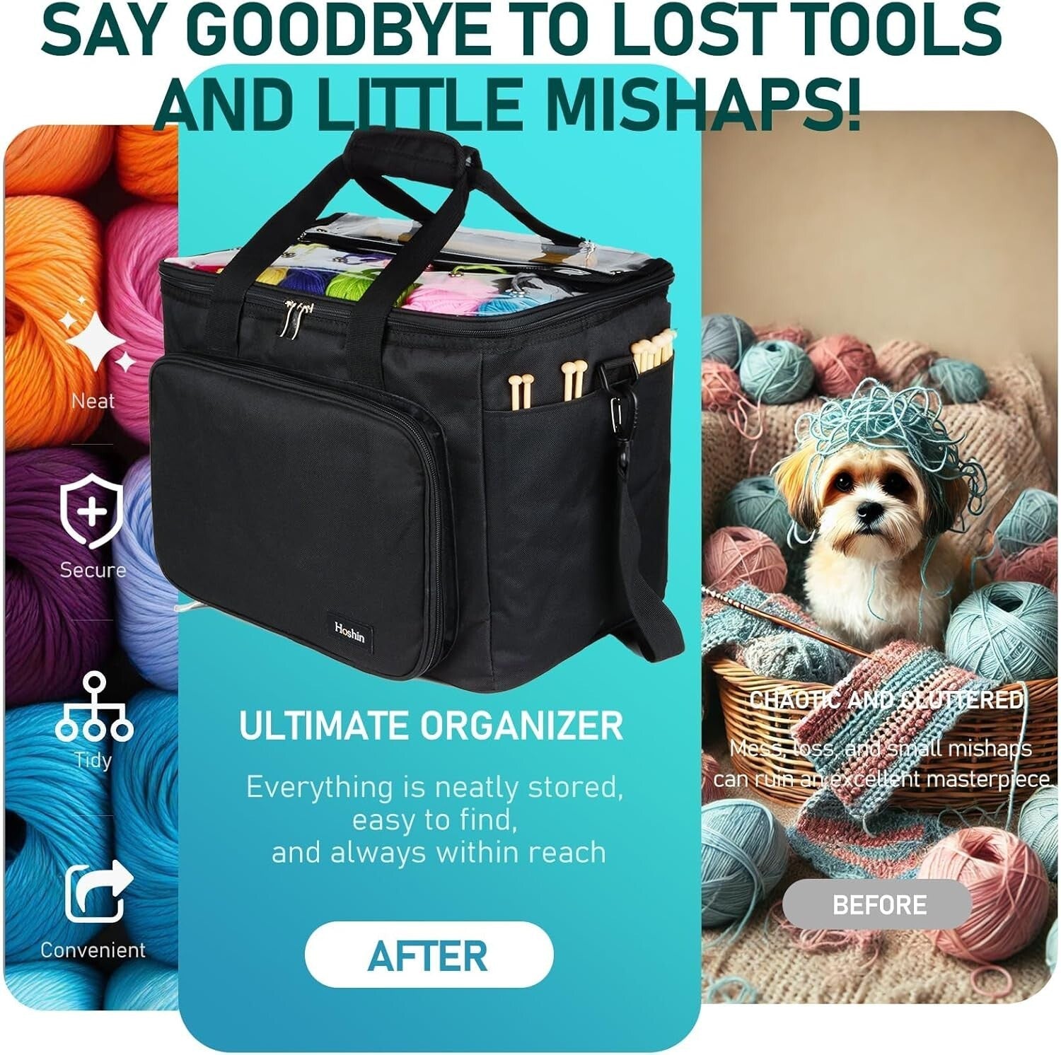 Portable Knitting Tote with Inner Divider and Flexible PVC - Ideal for Crafters