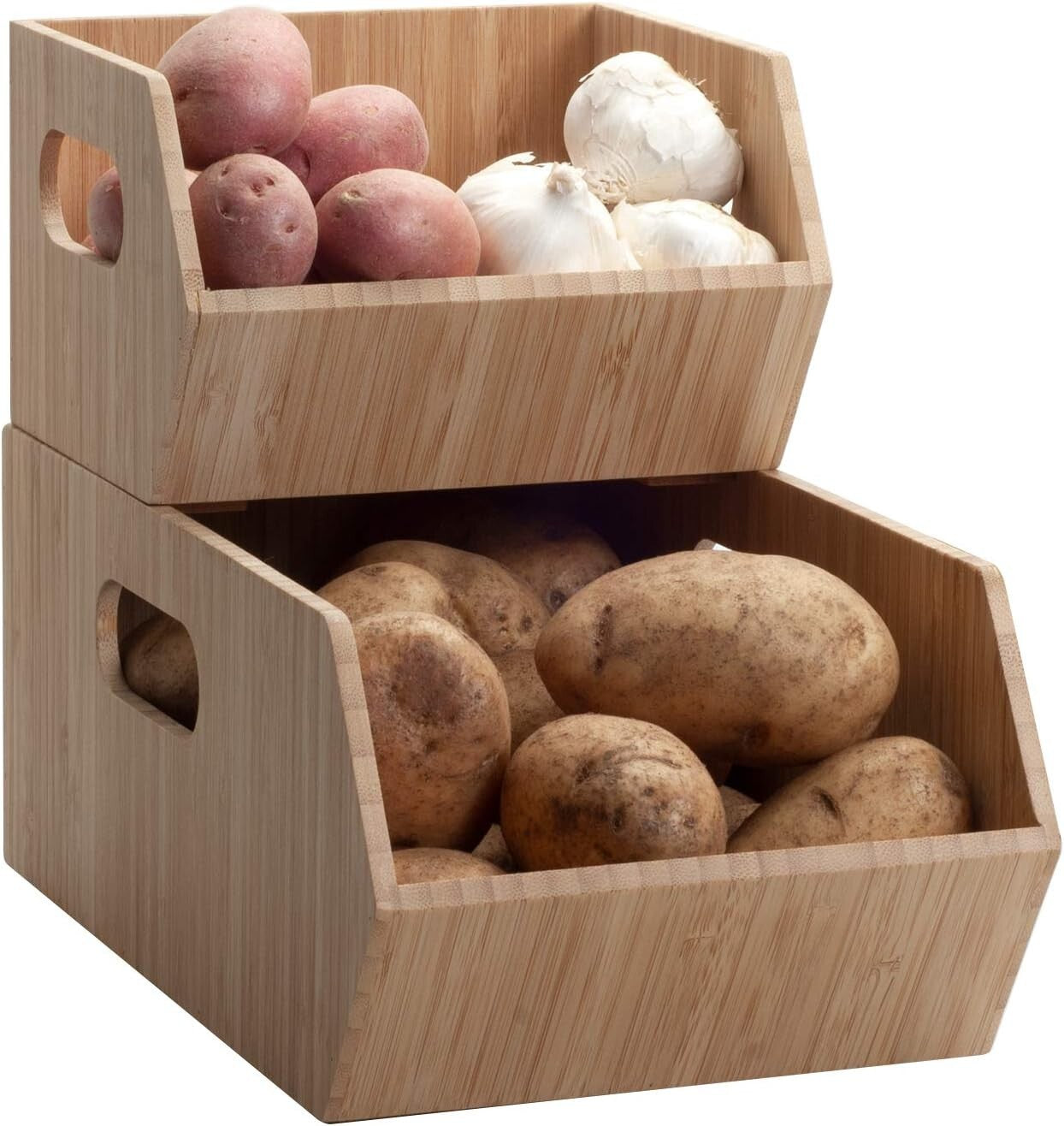 Compact Bamboo Storage Bins Set - Ideal for Efficient Kitchen Organization
