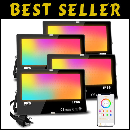 Color Changing 800W Equivalent LED Flood Lights - App Control, 16 Million Colors