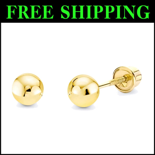 Luxury 14k Yellow Gold Ball Stud Earrings - Perfect Gift with 30-Day Returns