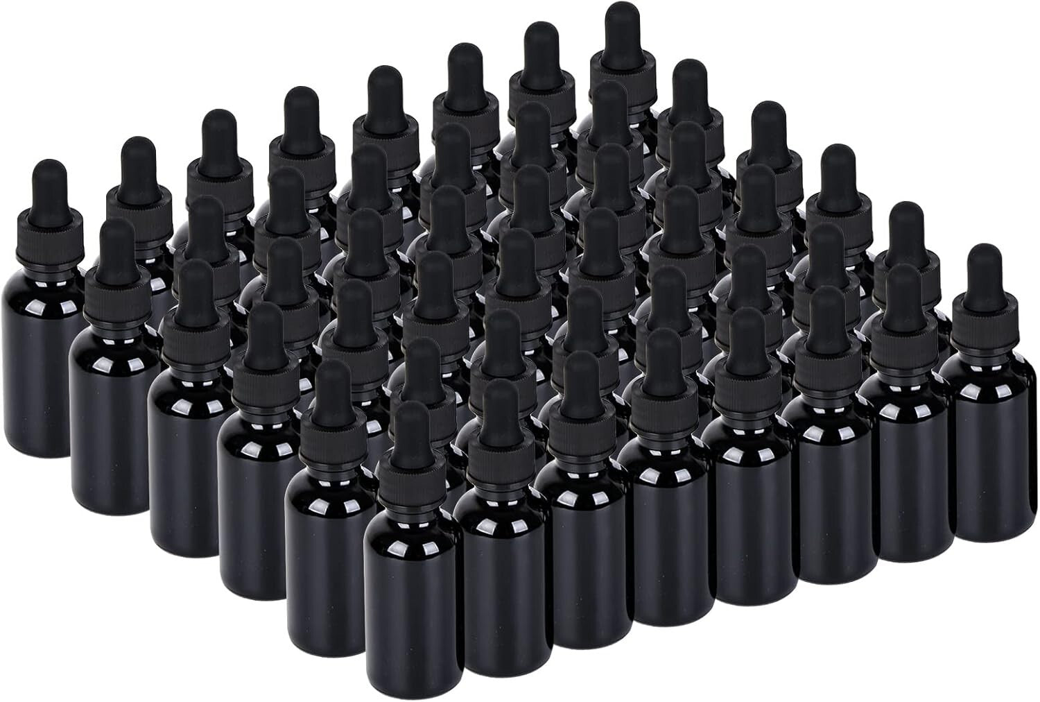 Secure 48-Pack Black Glass 1 oz Dropper Bottles - Essential Oils & Travel Ready