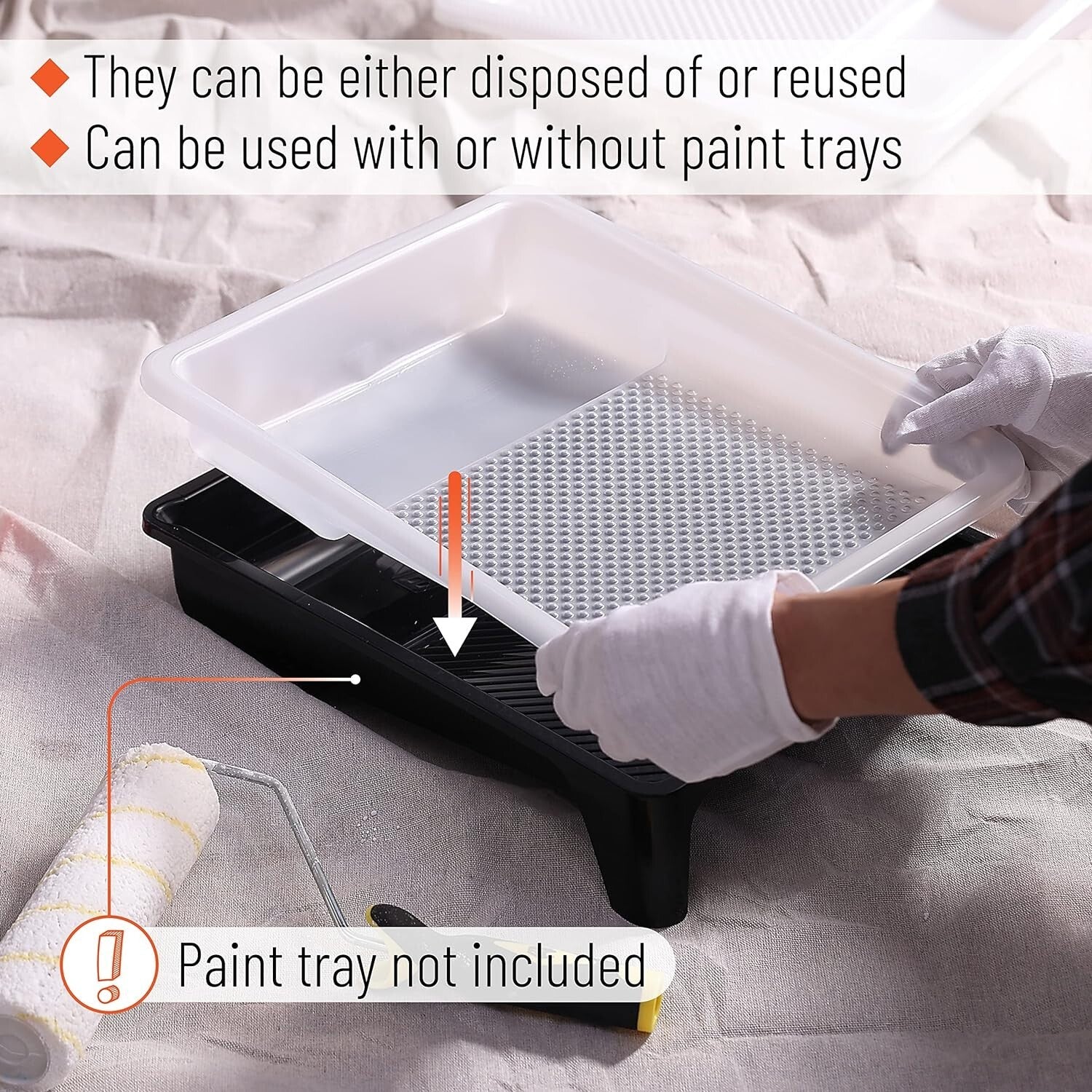 80-Pack Disposable Paint Tray Liners for 9-Inch Classic White Painting Projects