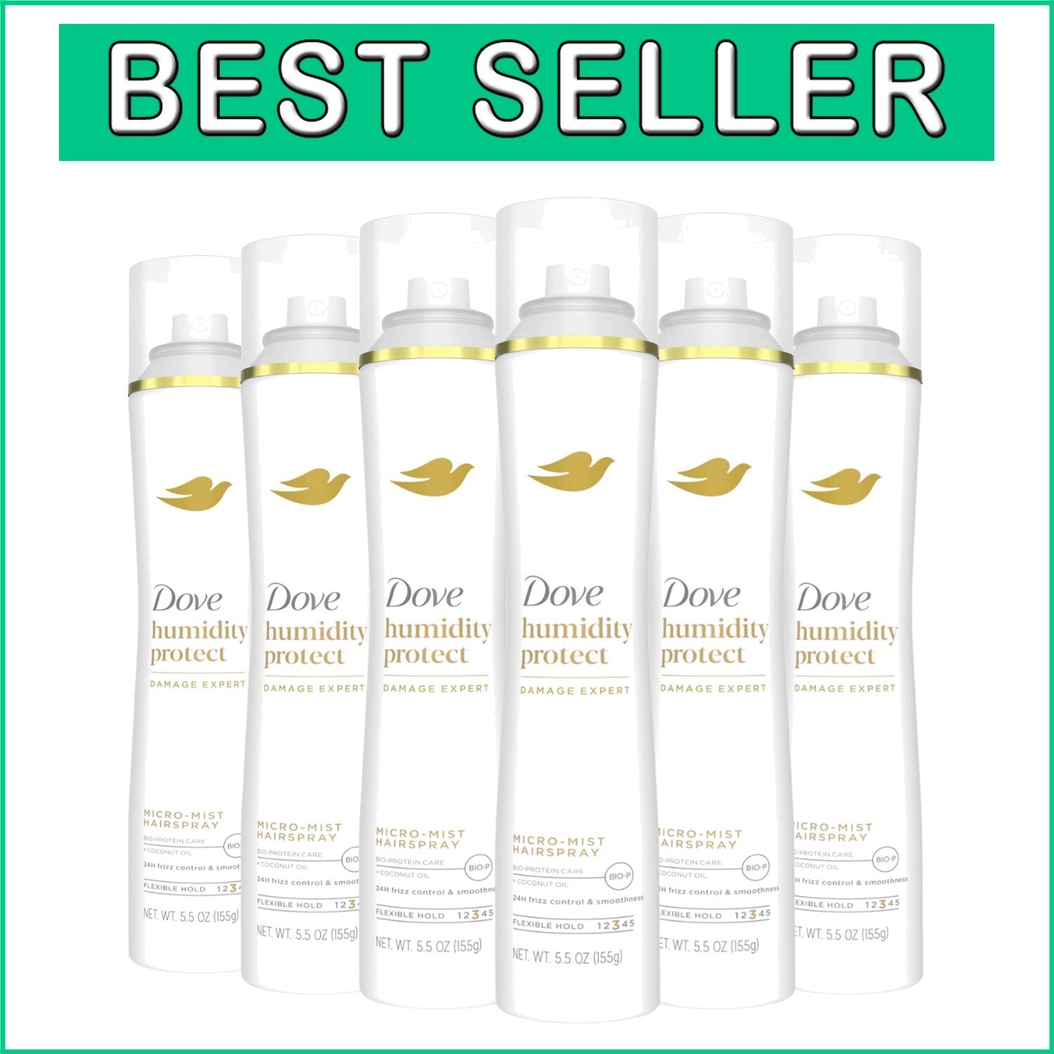 Flexible Hold Hairspray with Coconut Oil for All-Day Frizz Control - Pack of 6