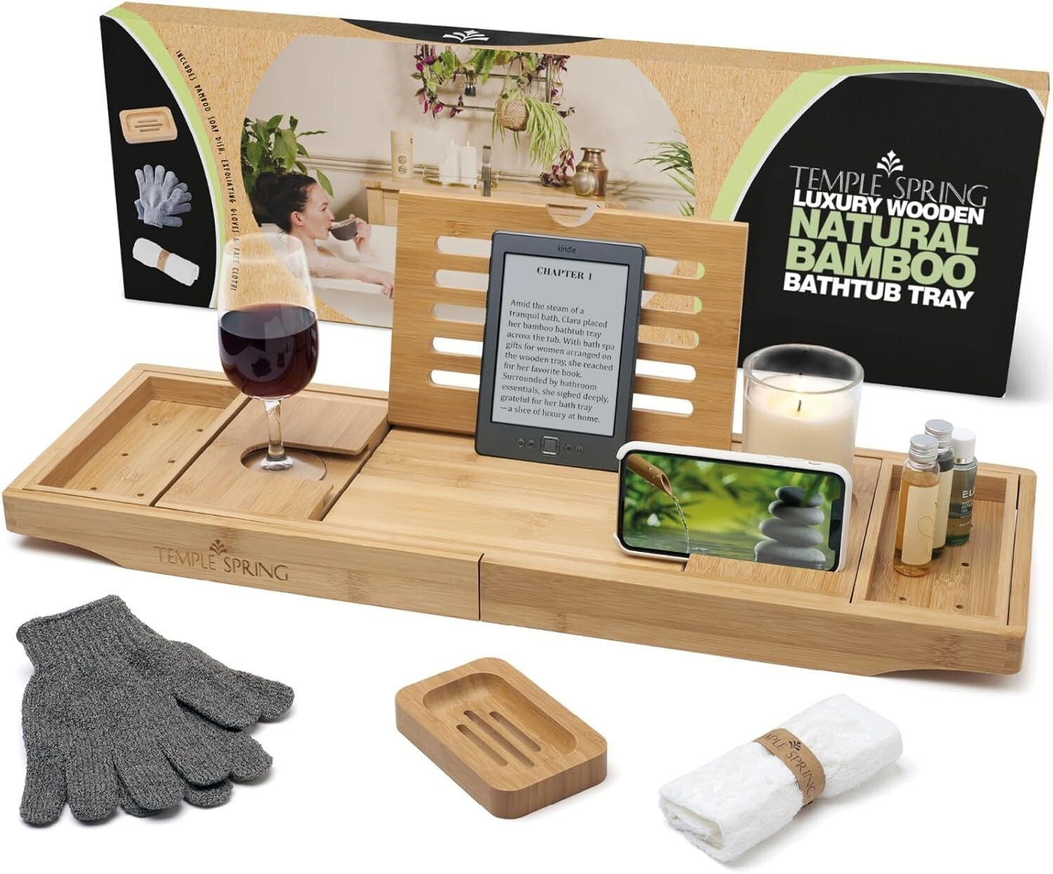 Sturdy Bamboo Bathtub Caddy with Soap Dish & Accessories for Ultimate Comfort