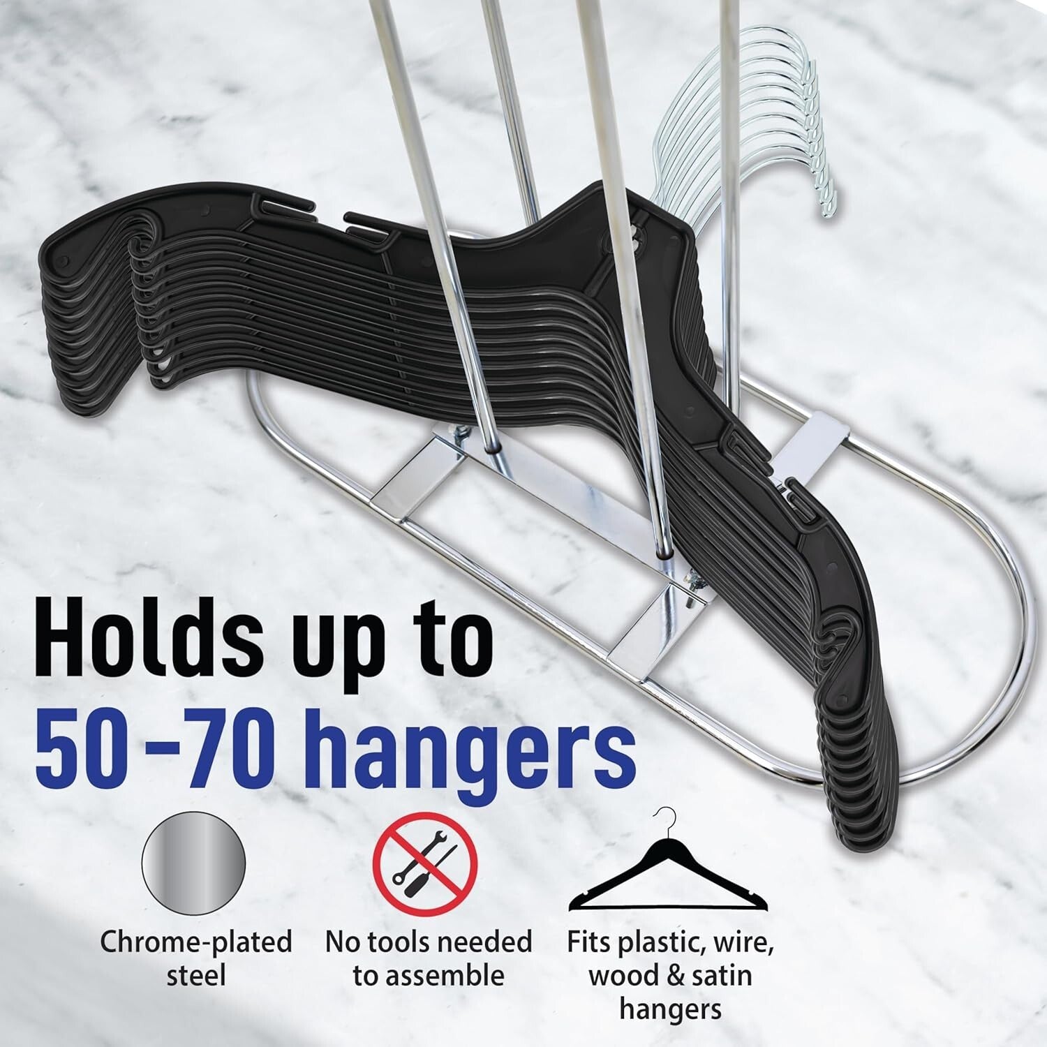 Chrome-Plated Hanger Organizer - Holds 50-75 Hangers, Space-Saving Stand