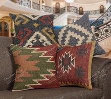 Load image into Gallery viewer, Durable 18x18 Hand Crafted Jute Kilim Cushion Covers - Set of 4 Vintage Style
