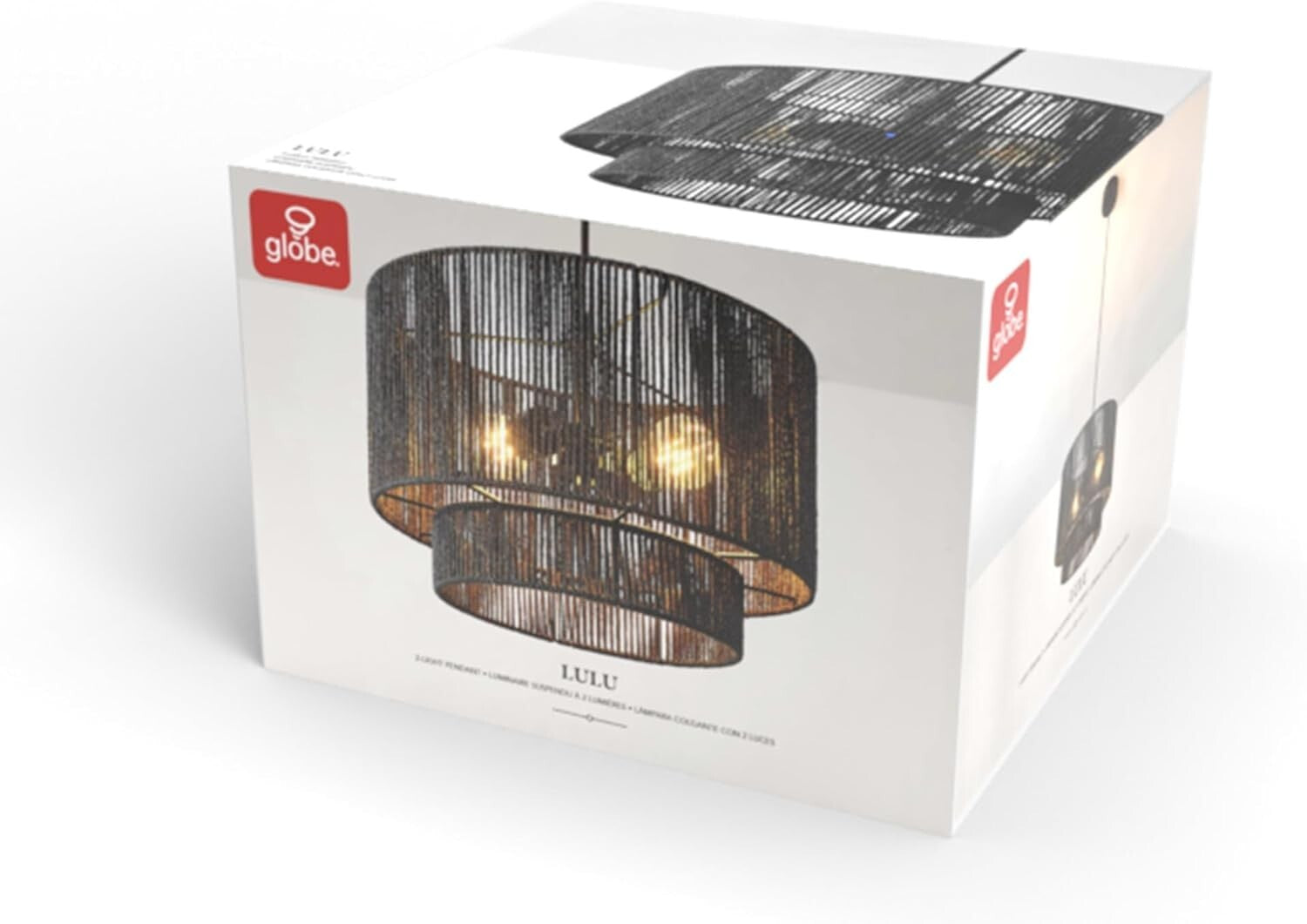 Dimmable 2-Light Pendant Light in Matte Black with Elegant Paper Twine Shade