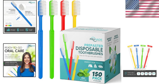 Essential 150 Count Disposable Toothbrush Set - Waterless Mint Flavor for Travel
