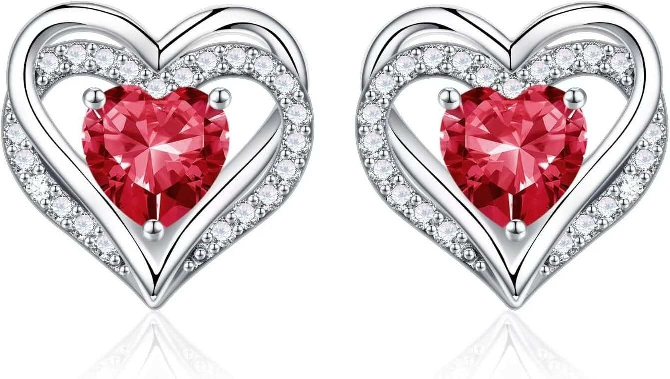 Unique 925 Sterling Silver Heart Birthstone Earrings - Perfect for Any Occasion