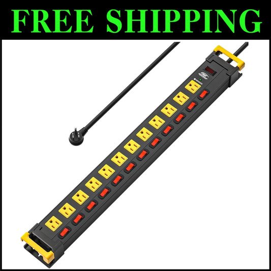 Durable 9FT Metal Power Strip with 12 Outlets & Individually Controlled Switches