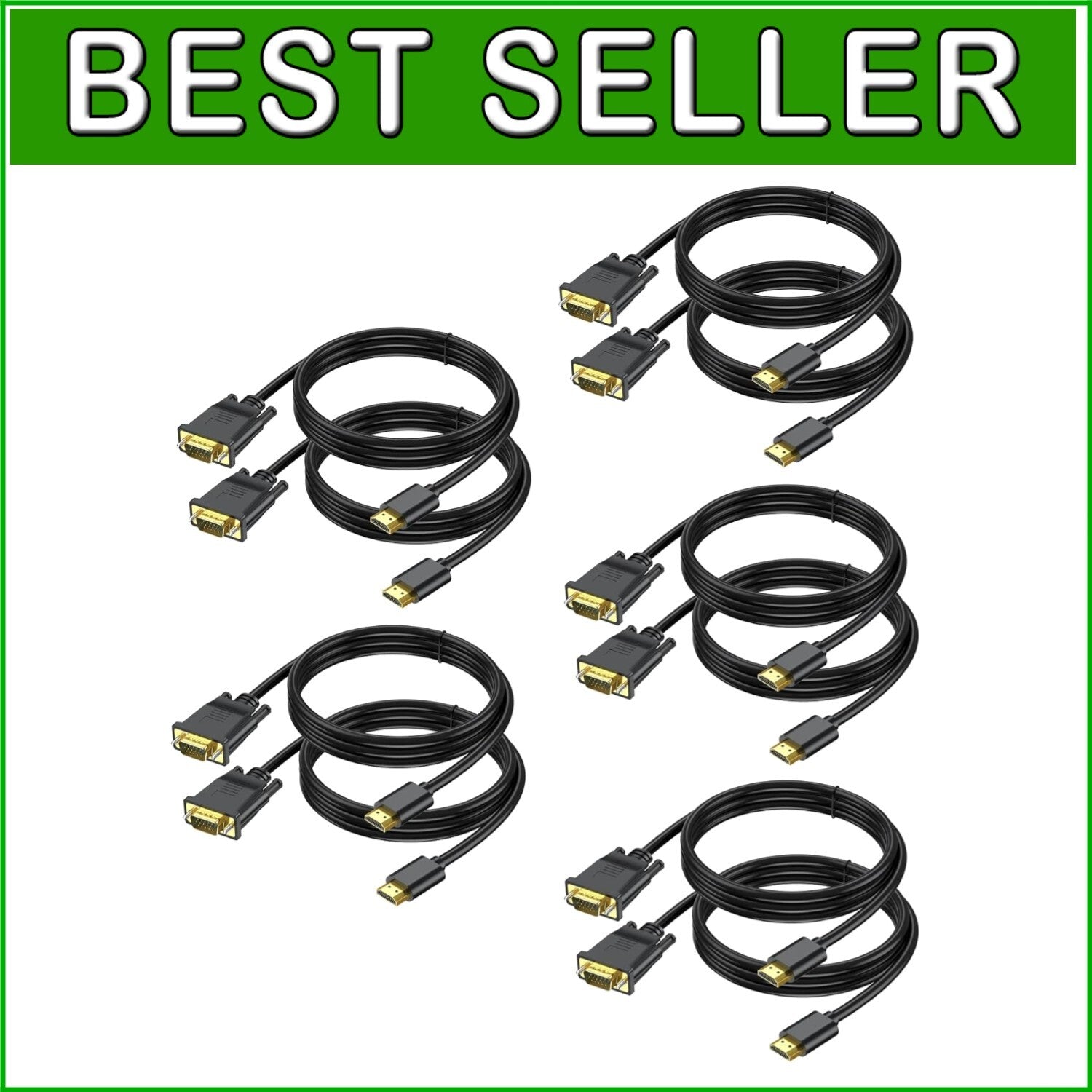 1080P HDMI to VGA Cable Set - 10-Pack 3FT Male to Male for Multiple Devices