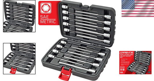High-Performance 18-Piece Extra Long Hex Bit Socket Set | Compact Storage Case