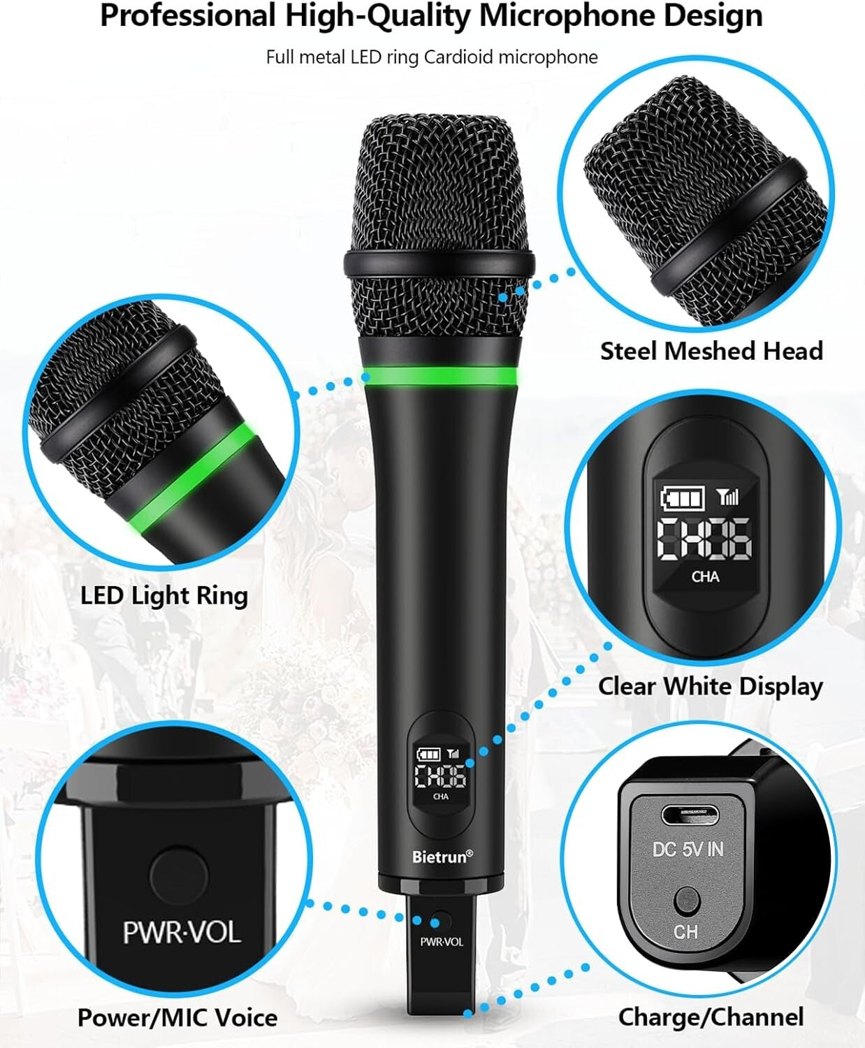 Durable Metal Wireless Microphone - Rechargeable & Ideal for Public Speaking