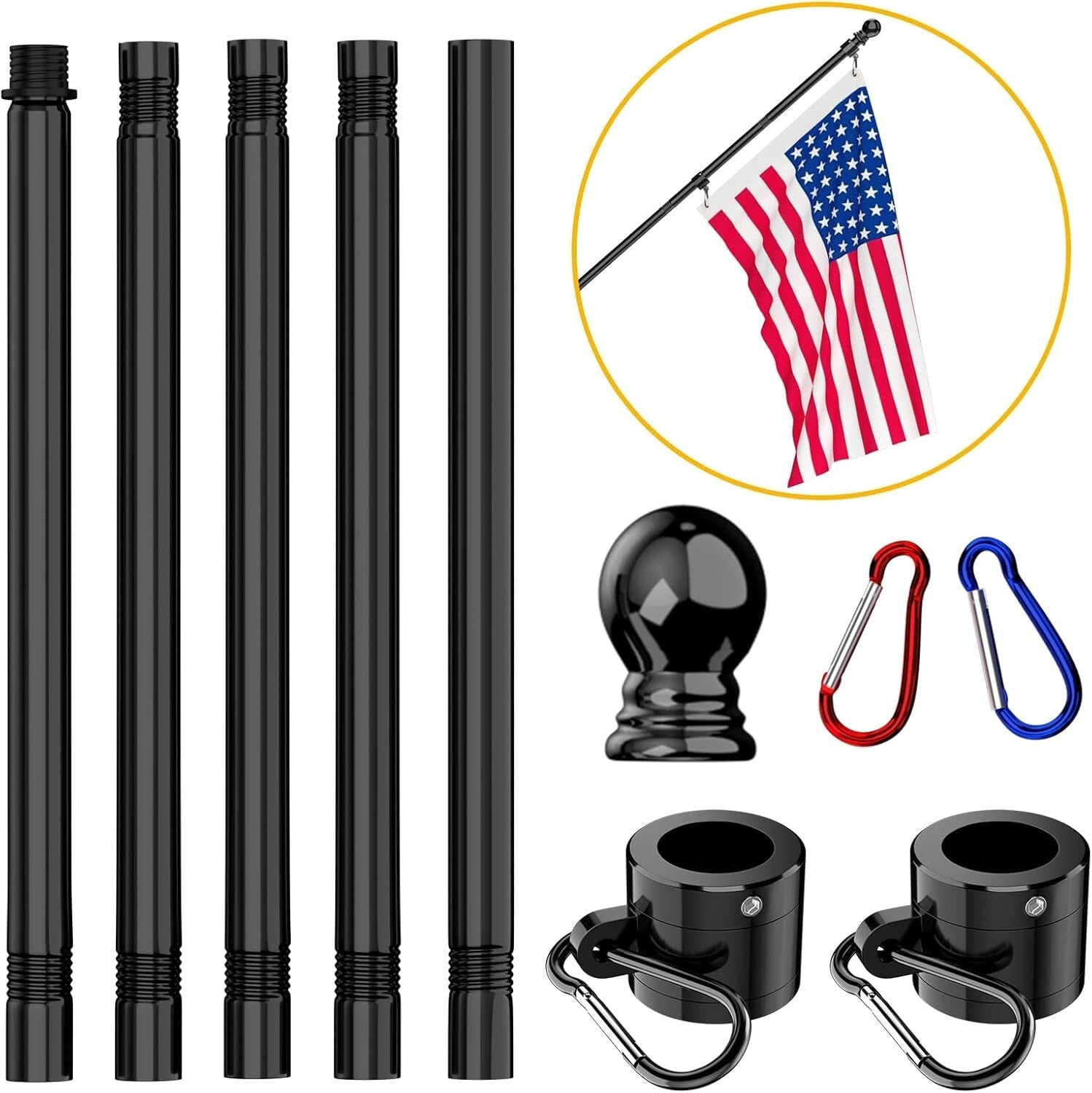 Flag Pole Kit - 2 x 6 FT Stainless Steel Tangle-Free Poles for All Weather Use