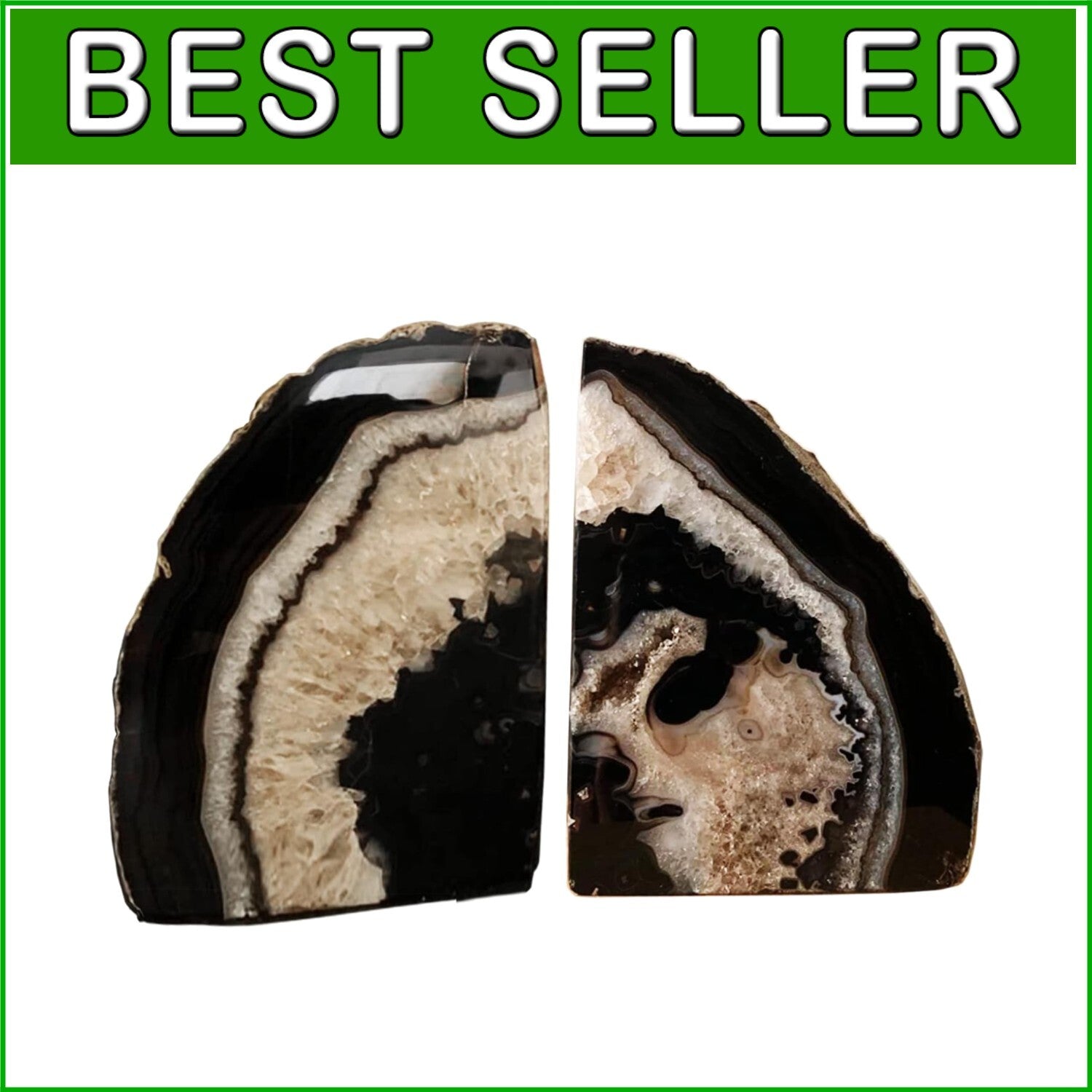 Elegant Heavy Duty Black Agate Bookends - 1 Pair of Unique Crystal Book Holders